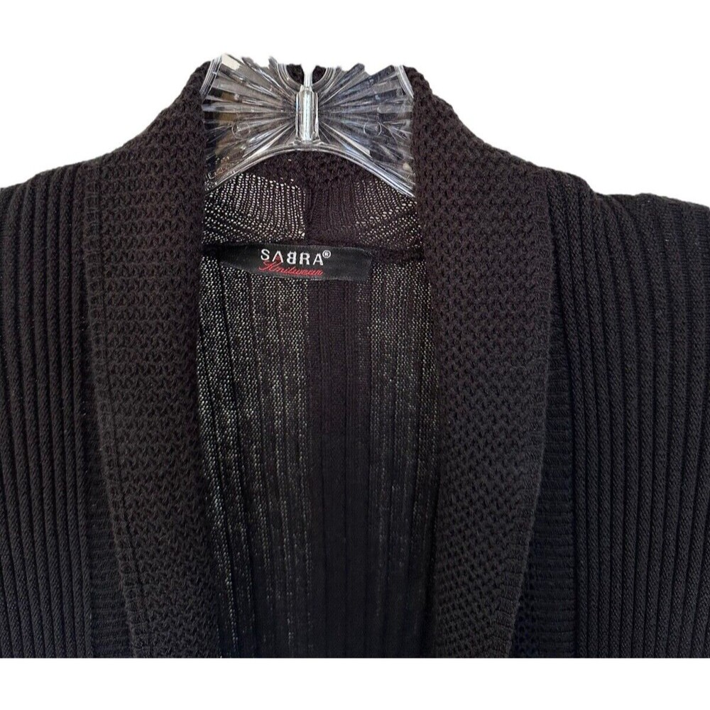 Sabra Women's Open Front Knit Cardigan Long Sleeve Cotton Acrylic Size S Black - Picture 4 of 9
